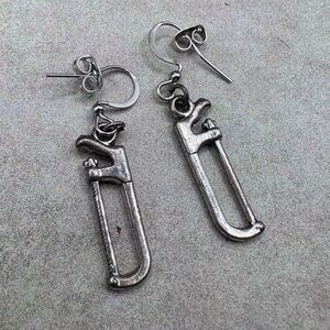 Unique Silver Tone Wrench Dangle Earrings